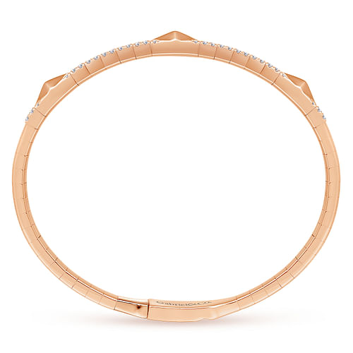 14K Rose Gold Diamond Bangle with Pyramid Rhombus Stations