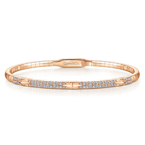 14K Rose Gold Diamond Bangle with Pyramid Rhombus Stations