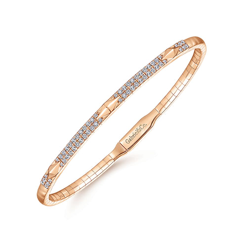 14K Rose Gold Diamond Bangle with Pyramid Rhombus Stations