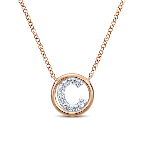 14K Rose Gold Diamond C Initial Pendant Necklace