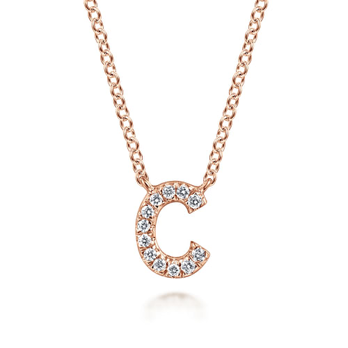 14K Rose Gold Diamond C Initial Pendant Necklace