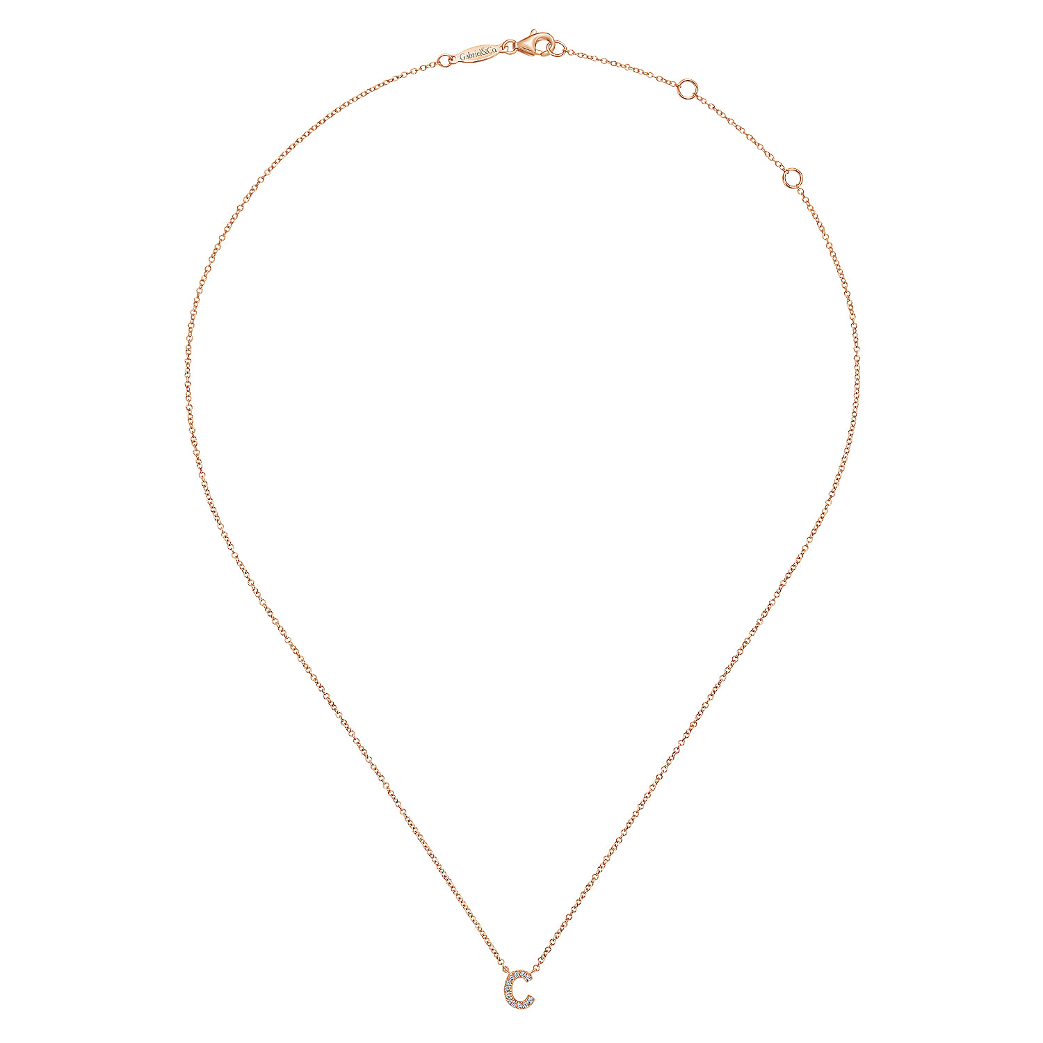 14K Rose Gold Diamond C Initial Pendant Necklace