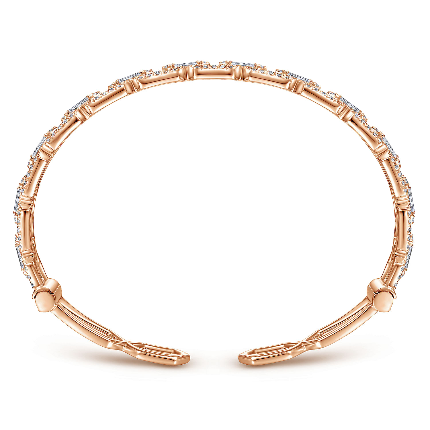14K Rose Gold Diamond Chain Link Cuff Bracelet with Diamond Baguette Spacers