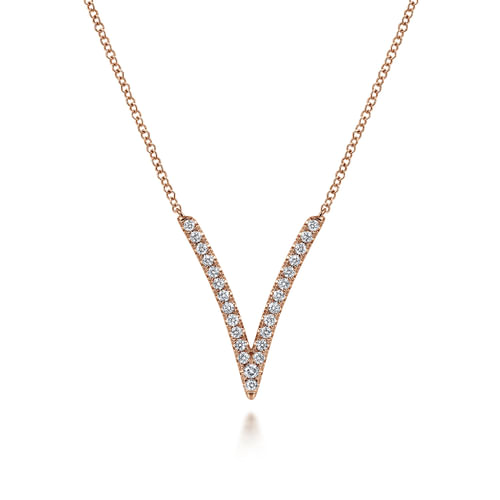 14K Rose Gold Diamond Chevron Necklace