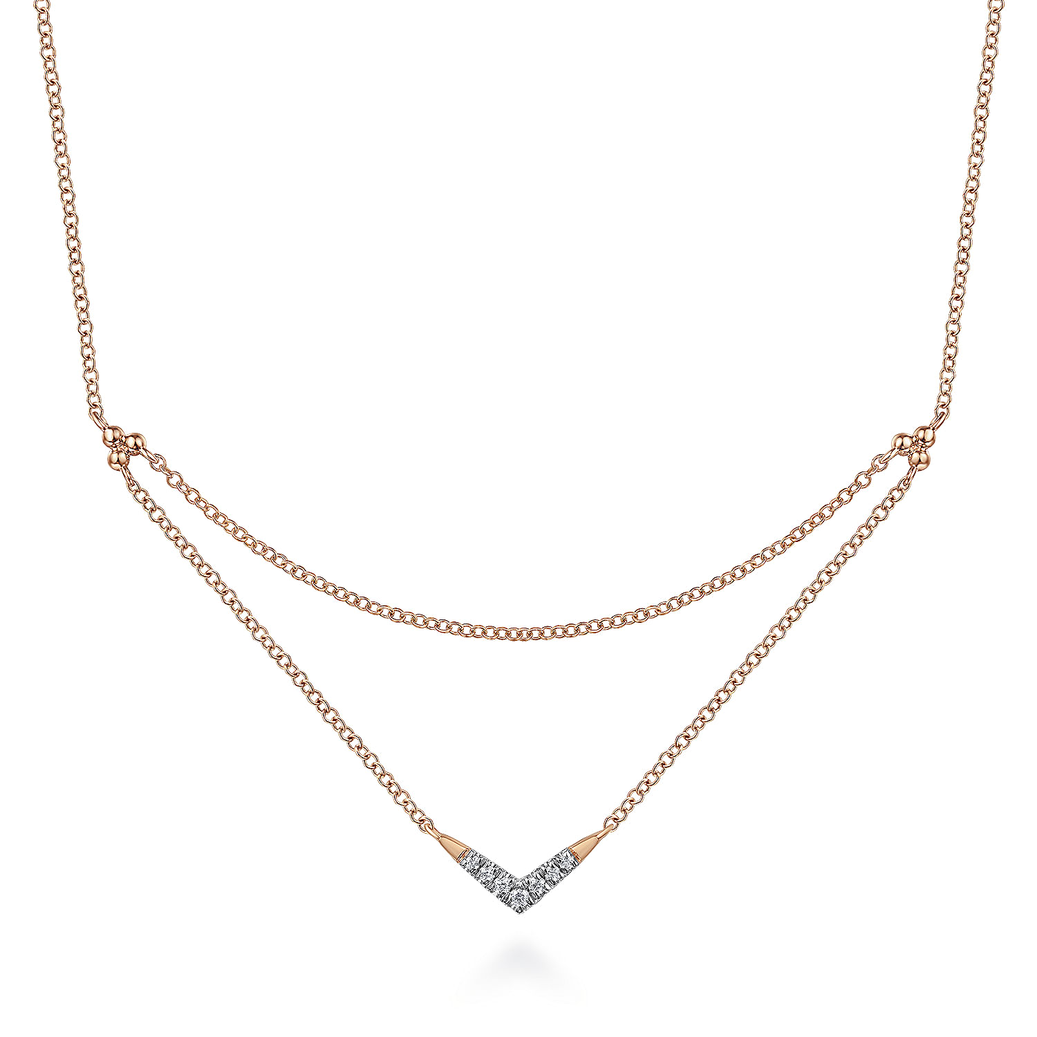 14K Rose Gold Diamond Chevron Necklace