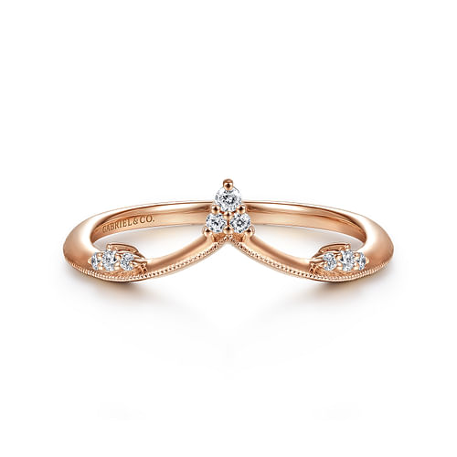 14K Rose Gold Diamond Cluster Chevron Ring