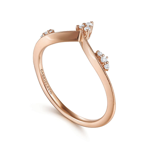 14K Rose Gold Diamond Cluster Chevron Ring