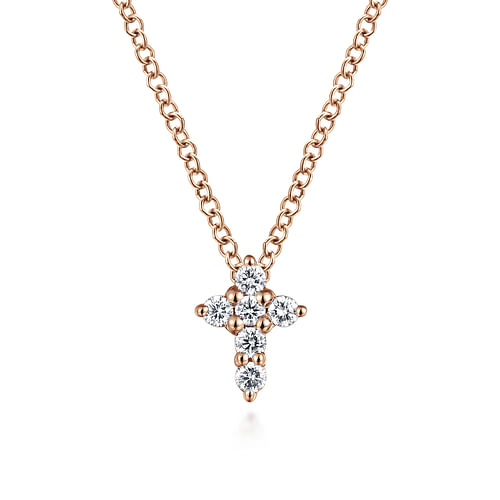 14K Rose Gold Diamond Cross Necklace