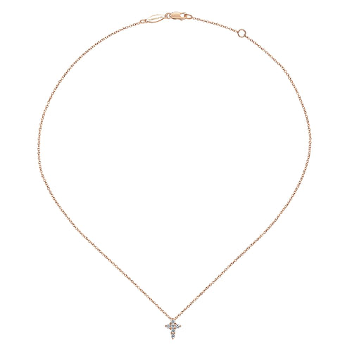 14K Rose Gold Diamond Cross Necklace