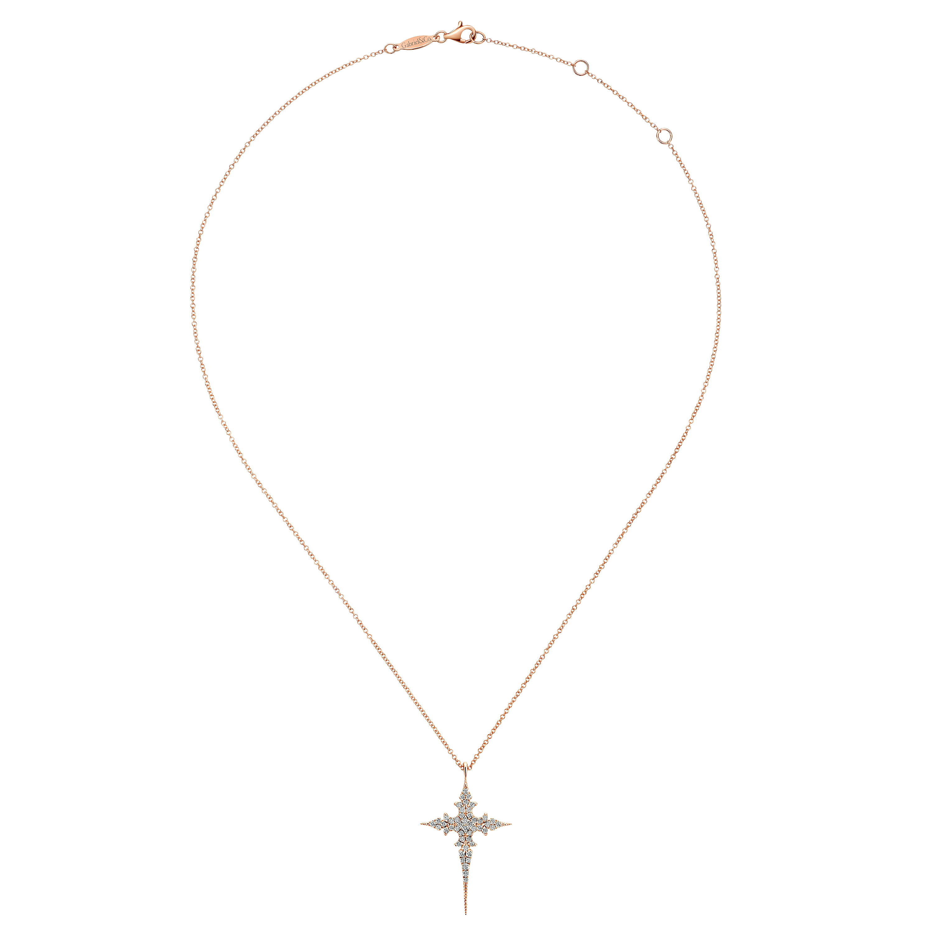 14K Rose Gold Diamond Cross Pendant Necklace