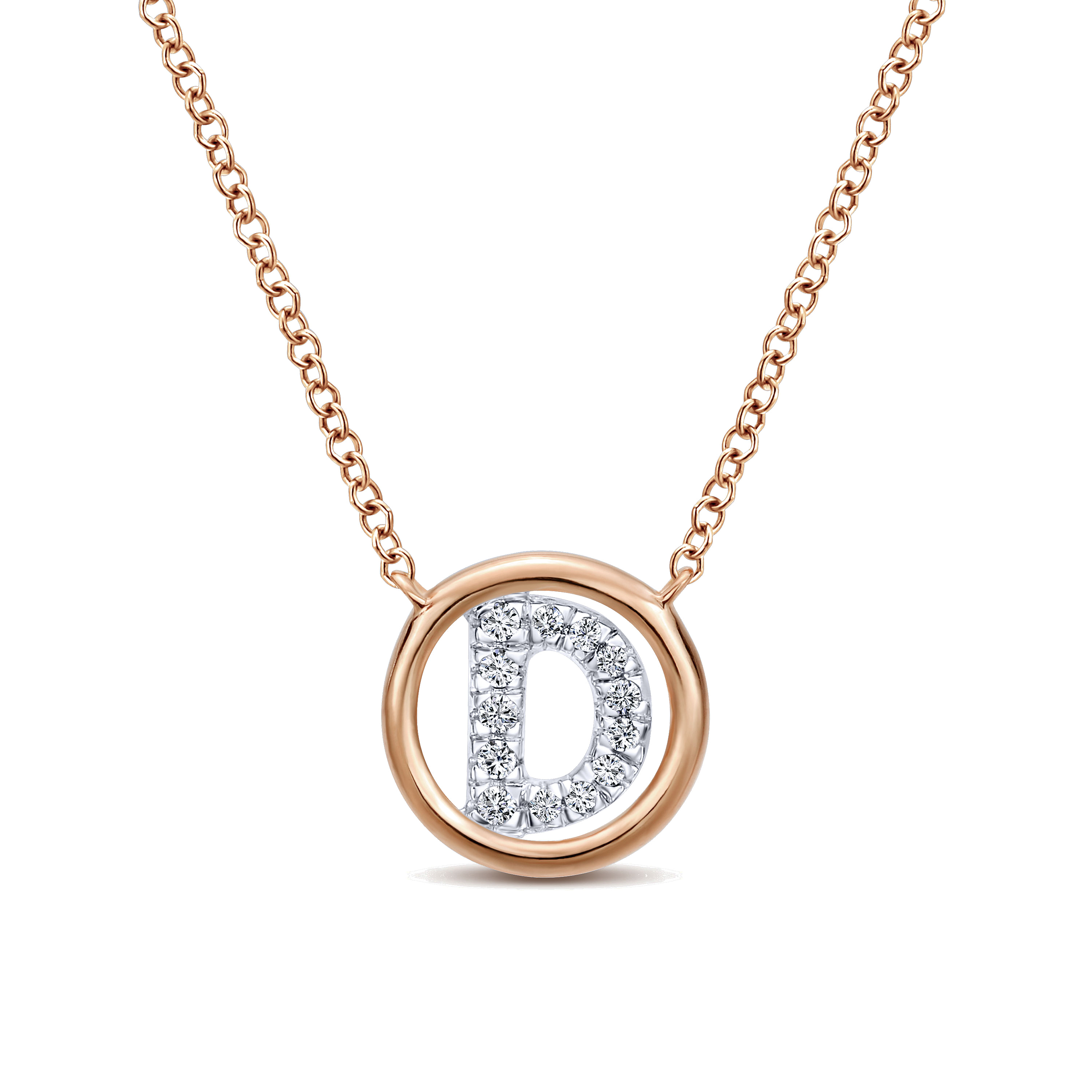 14K Rose Gold Diamond D Initial Pendant Necklace