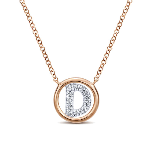 14K Rose Gold Diamond D Initial Pendant Necklace