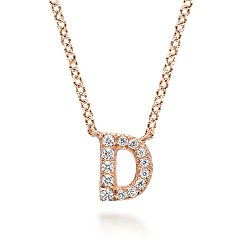 14K Rose Gold Diamond D Initial Pendant Necklace