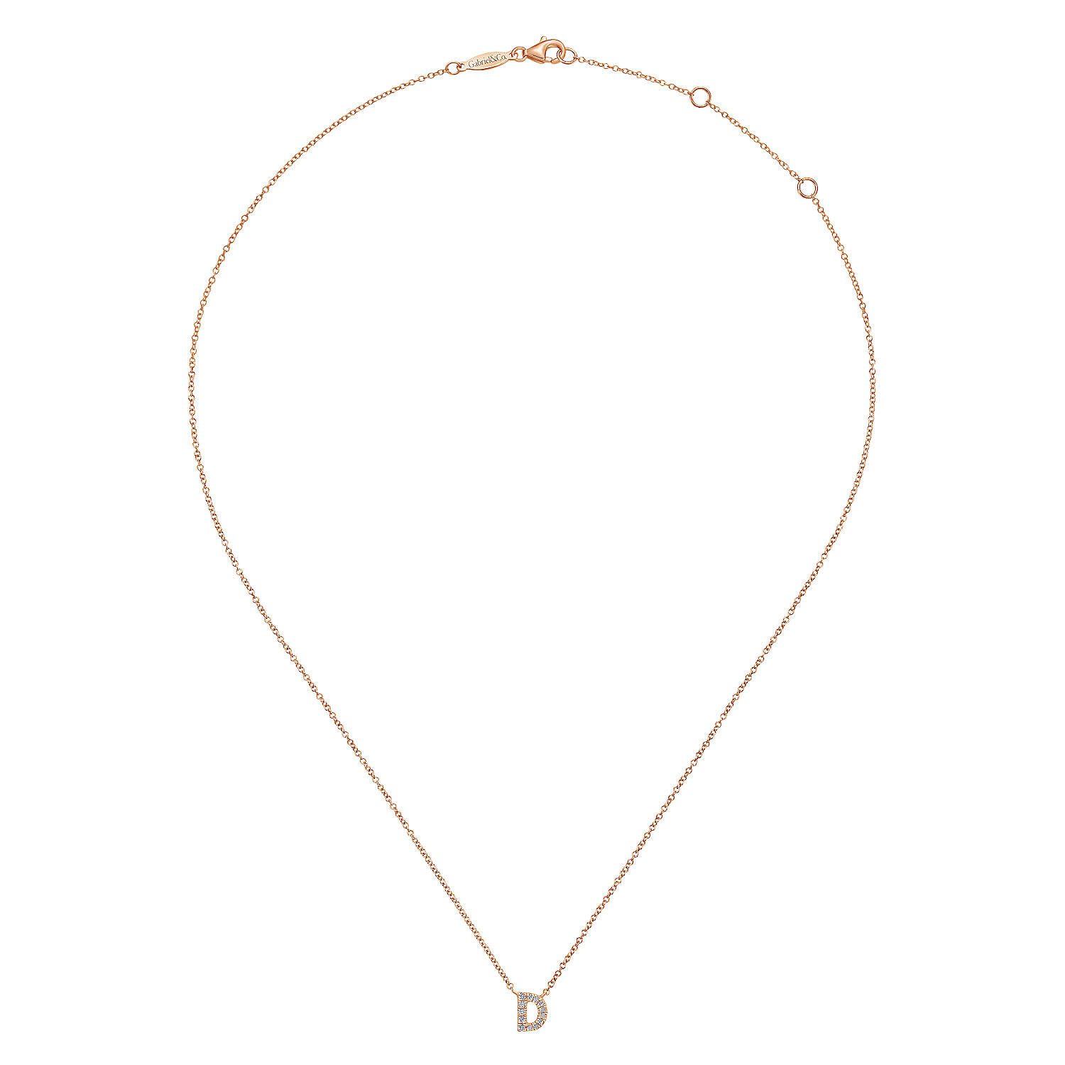 14K Rose Gold Diamond D Initial Pendant Necklace