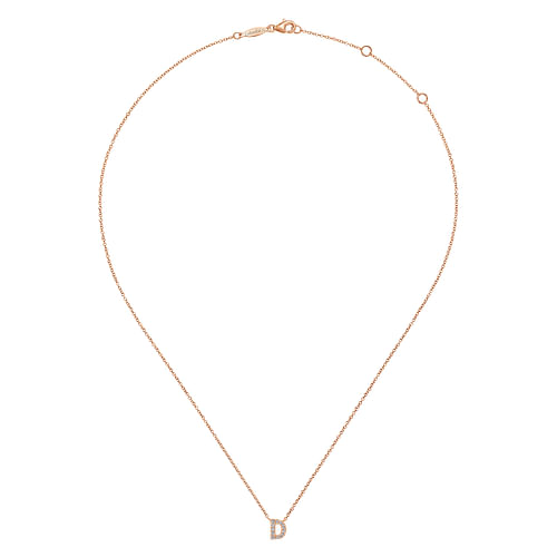 14K Rose Gold Diamond D Initial Pendant Necklace