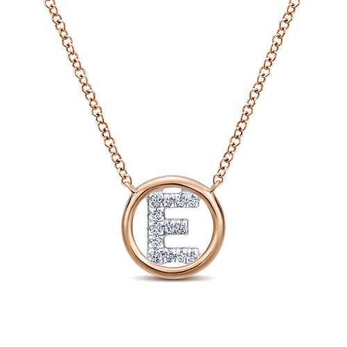 14K Rose Gold Diamond E Initial Pendant Necklace