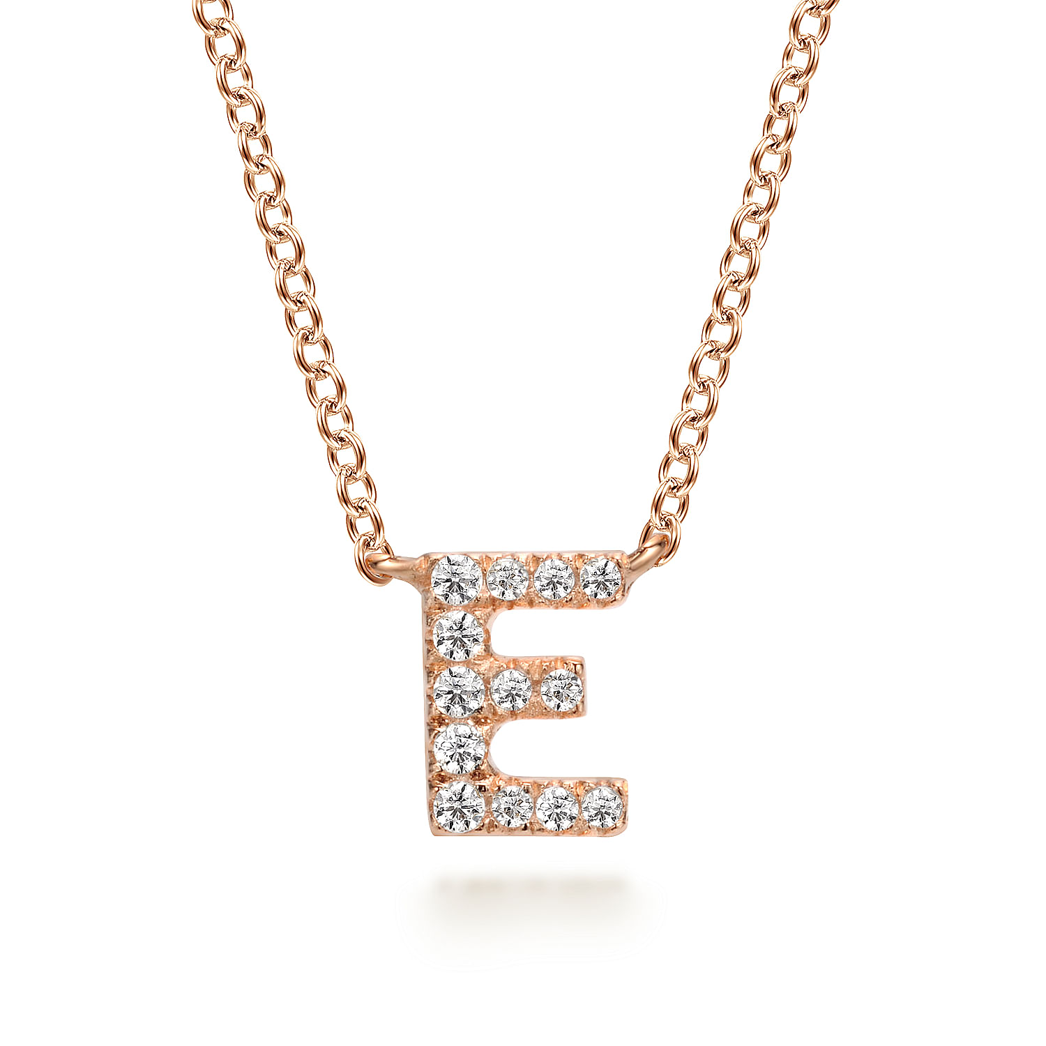 14K Rose Gold Diamond E Initial Pendant Necklace