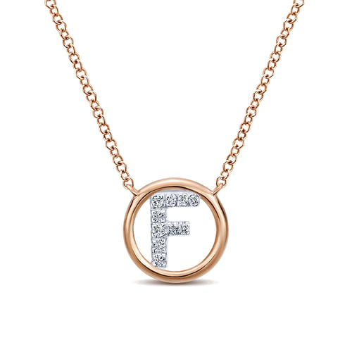 14K Rose Gold Diamond F Initial Pendant Necklace