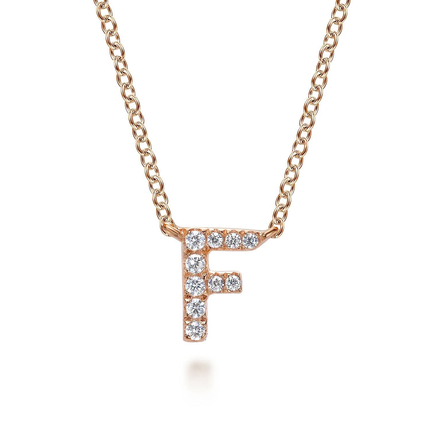 14K Rose Gold Diamond F Initial Pendant Necklace