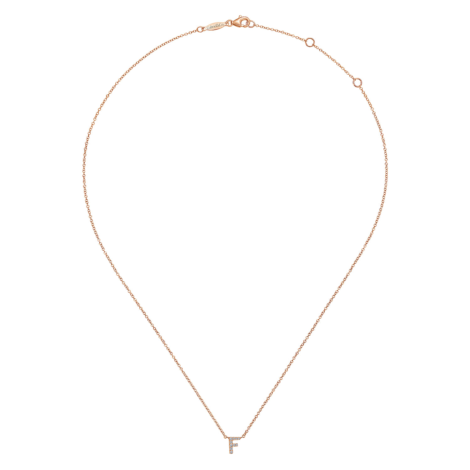 14K Rose Gold Diamond F Initial Pendant Necklace