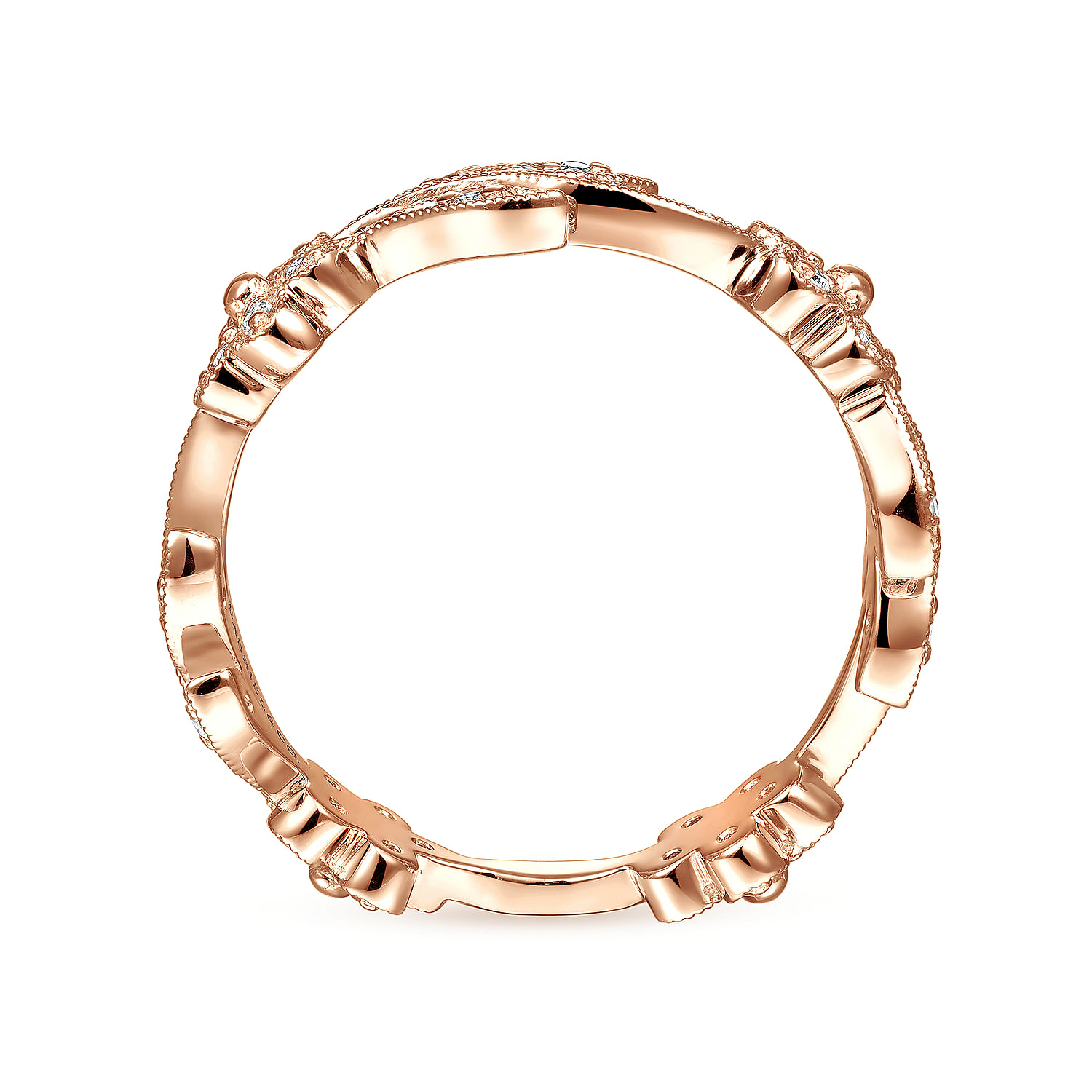 14K Rose Gold Diamond Floral Contoured Stackable Ring