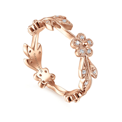 14K Rose Gold Diamond Floral Contoured Stackable Ring