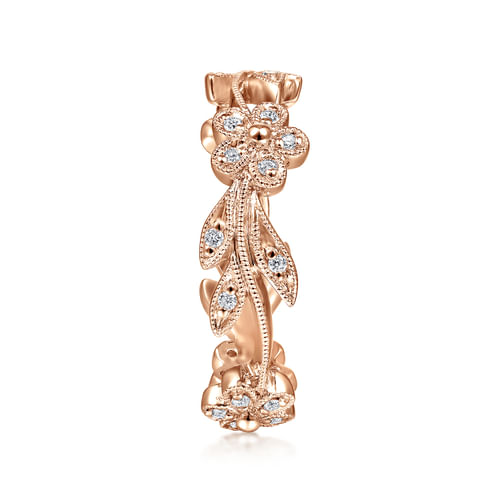 14K Rose Gold Diamond Floral Contoured Stackable Ring