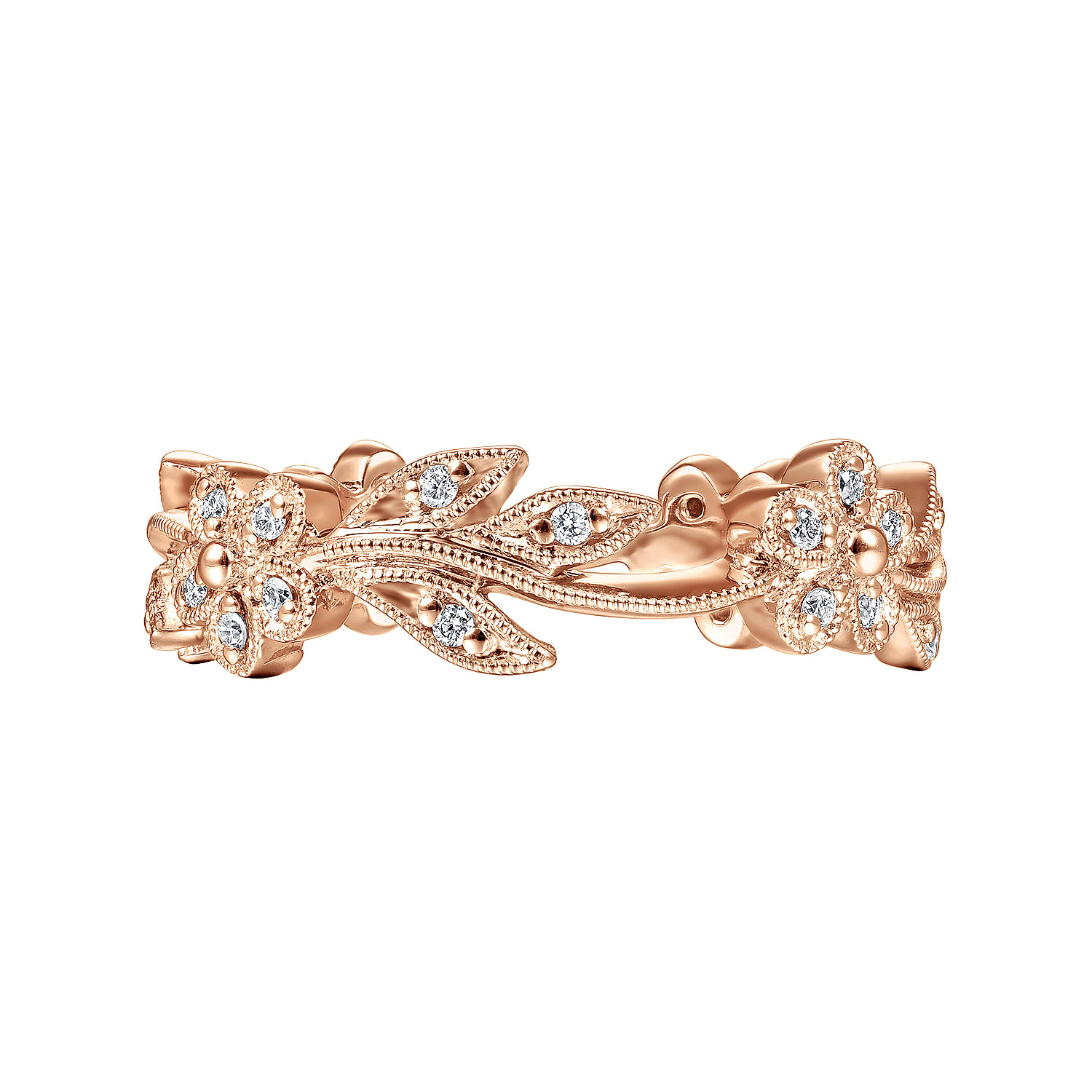 14K Rose Gold Diamond Floral Contoured Stackable Ring
