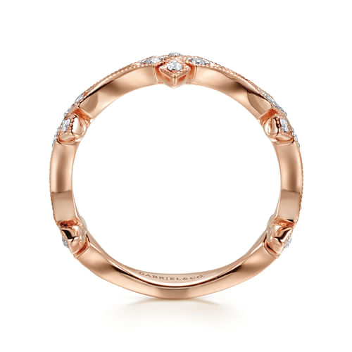 14K Rose Gold Diamond Floral Station Stackable Ring