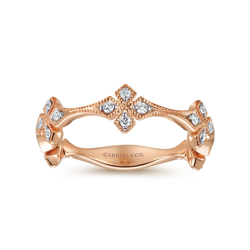 14K Rose Gold Diamond Floral Station Stackable Ring