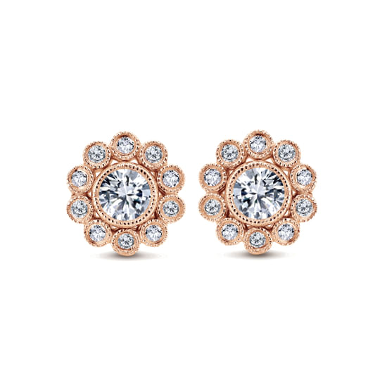 Gabriel - 14K Rose Gold Diamond Flower Stud Earrings
