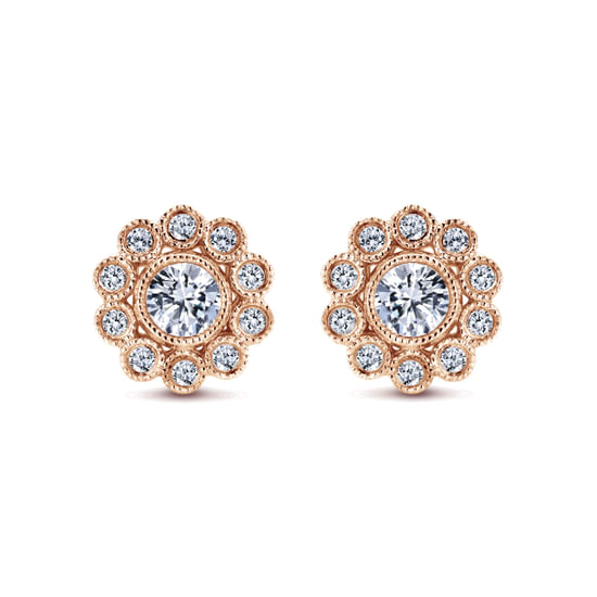 Gabriel - 14K Rose Gold Diamond Flower Stud Earrings
