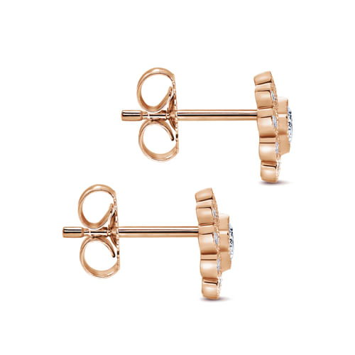 14K Rose Gold Diamond Flower Stud Earrings