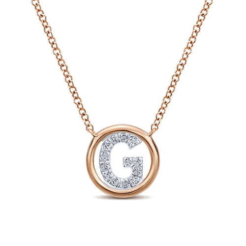 14K Rose Gold Diamond G Initial Pendant Necklace