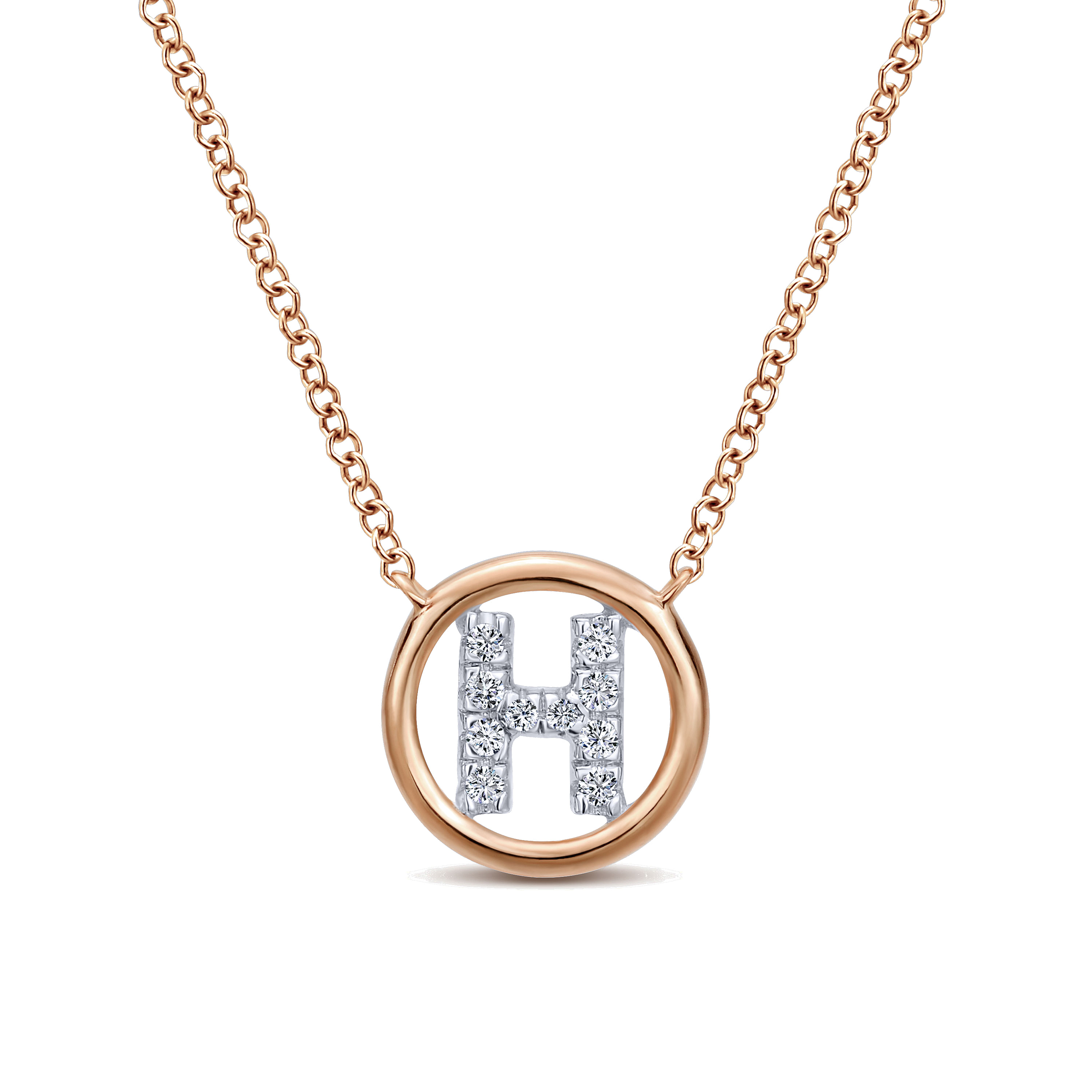 14K Rose Gold Diamond H Initial Pendant Necklace