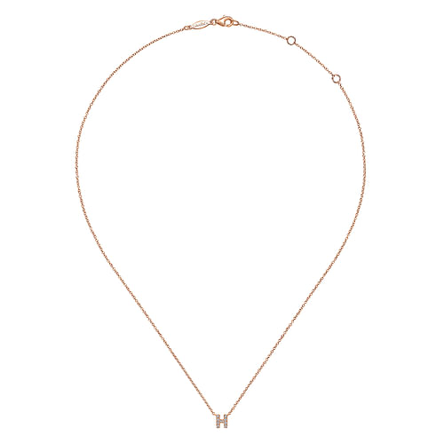 14K Rose Gold Diamond H Initial Pendant Necklace