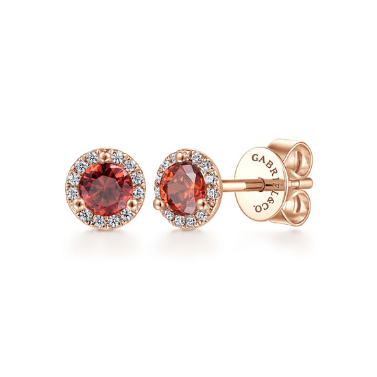 Gabriel - 14K Rose Gold Diamond Halo Garnet Stud Earrings
