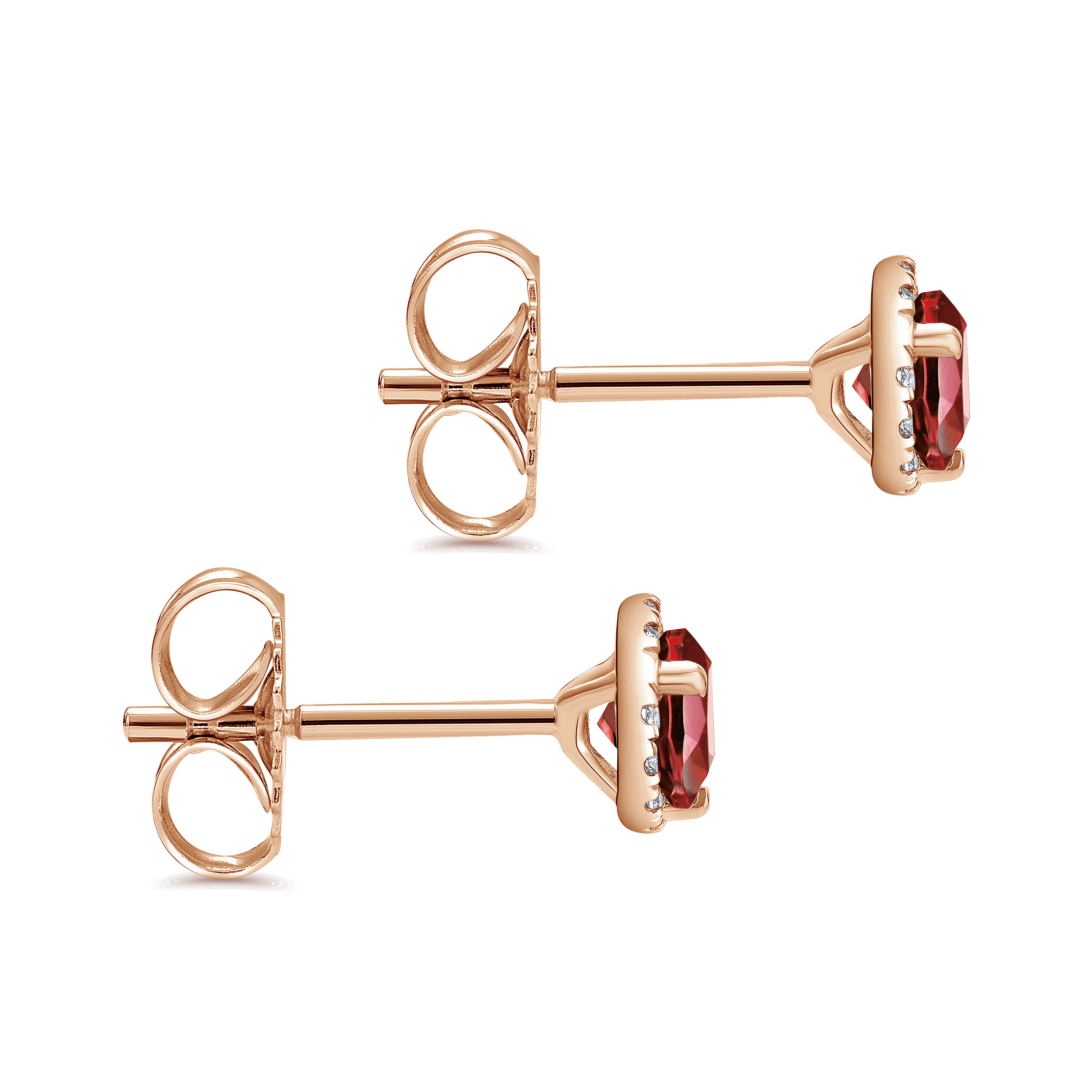 14K Rose Gold Diamond Halo Garnet Stud Earrings