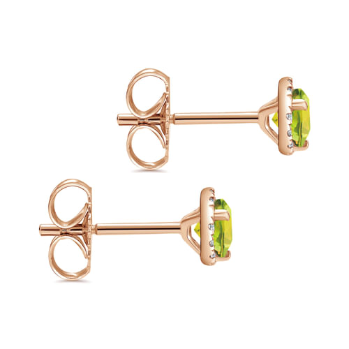 14K Rose Gold Diamond Halo Lemon Quartz Stud Earrings