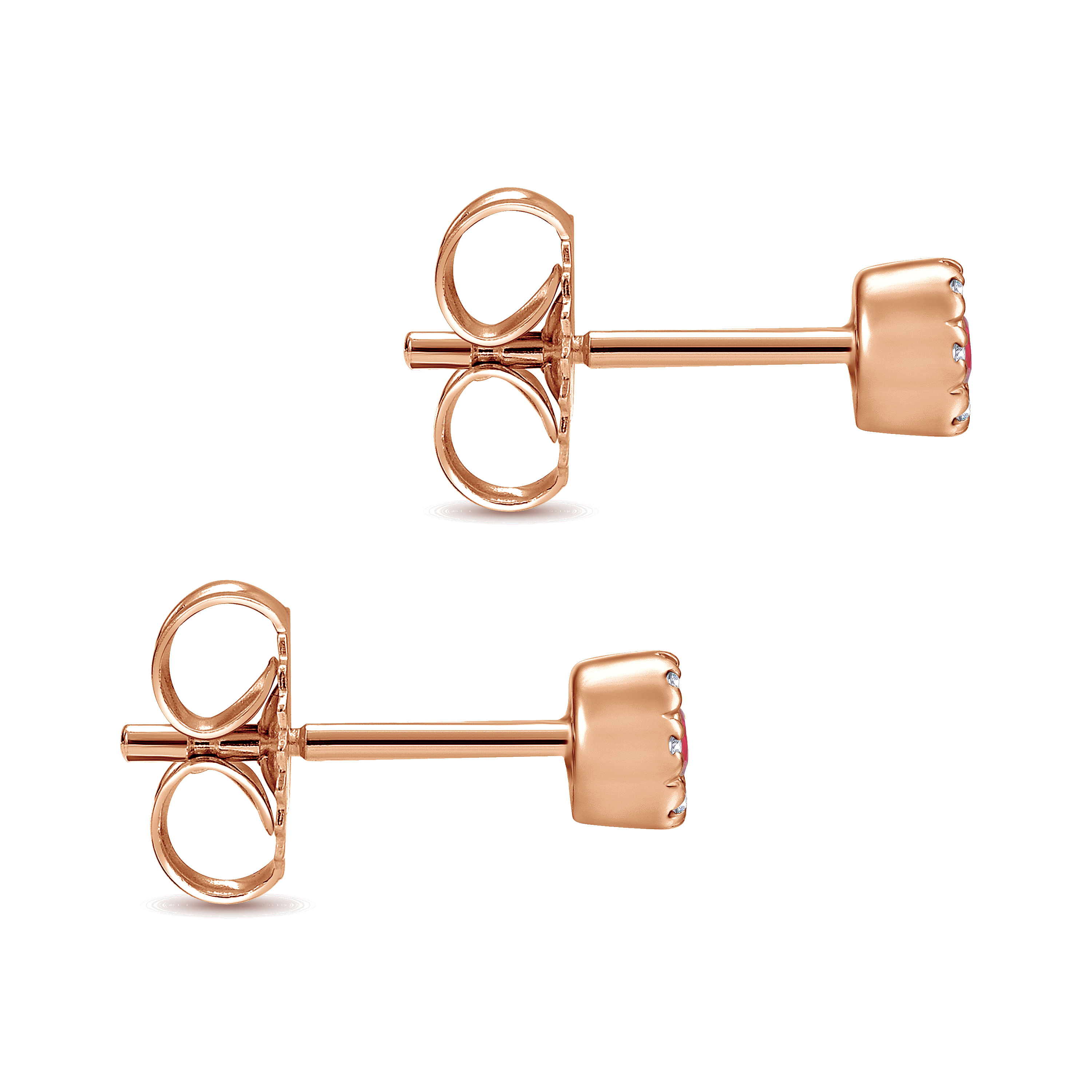 14K Rose Gold Diamond Halo Ruby Stud Earrings