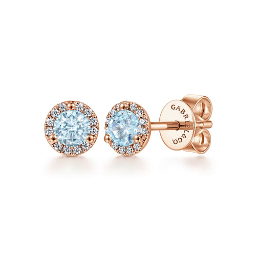 14K Rose Gold Diamond Halo Stud Earrings