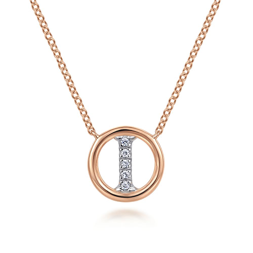 14K Rose Gold Diamond I Initial Pendant Necklace