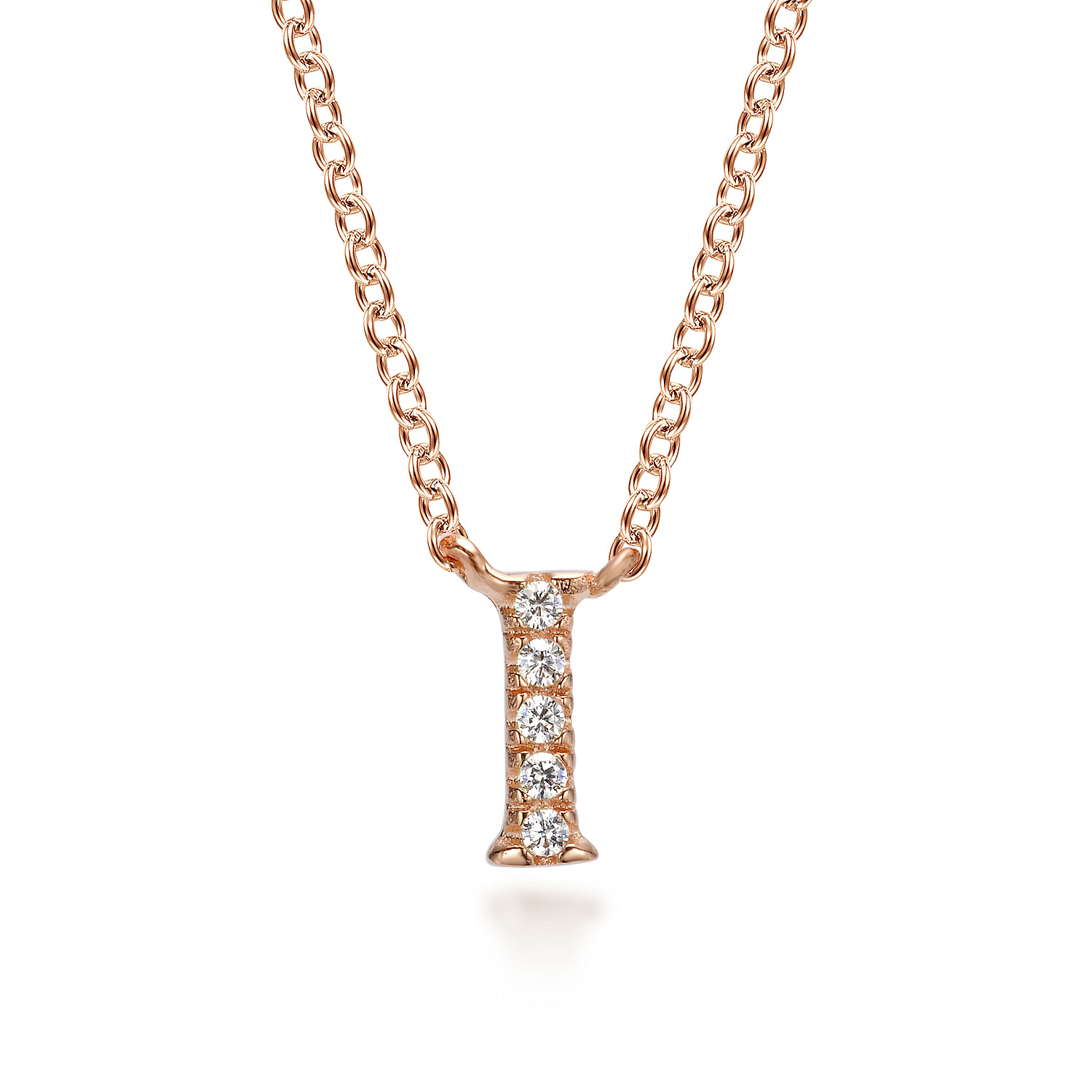 14K Rose Gold Diamond I Initial Pendant Necklace