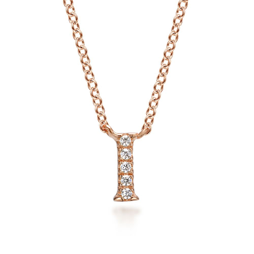 14K Rose Gold Diamond I Initial Pendant Necklace