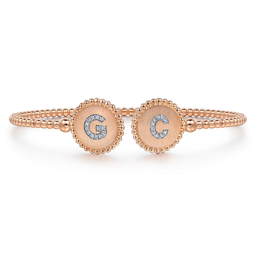 14K Rose Gold Diamond Initial G and C Bangle