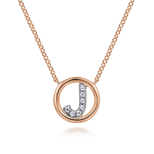 14K Rose Gold Diamond J Initial Pendant Necklace