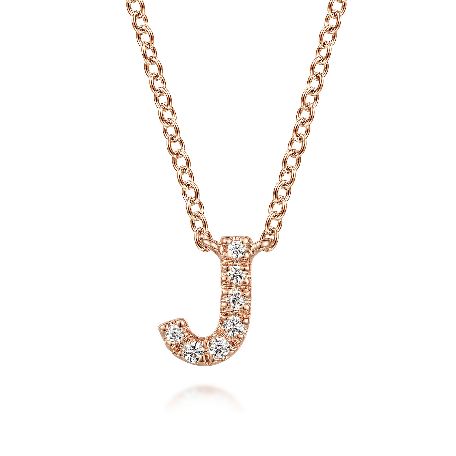 14K Rose Gold Diamond J Initial Pendant Necklace