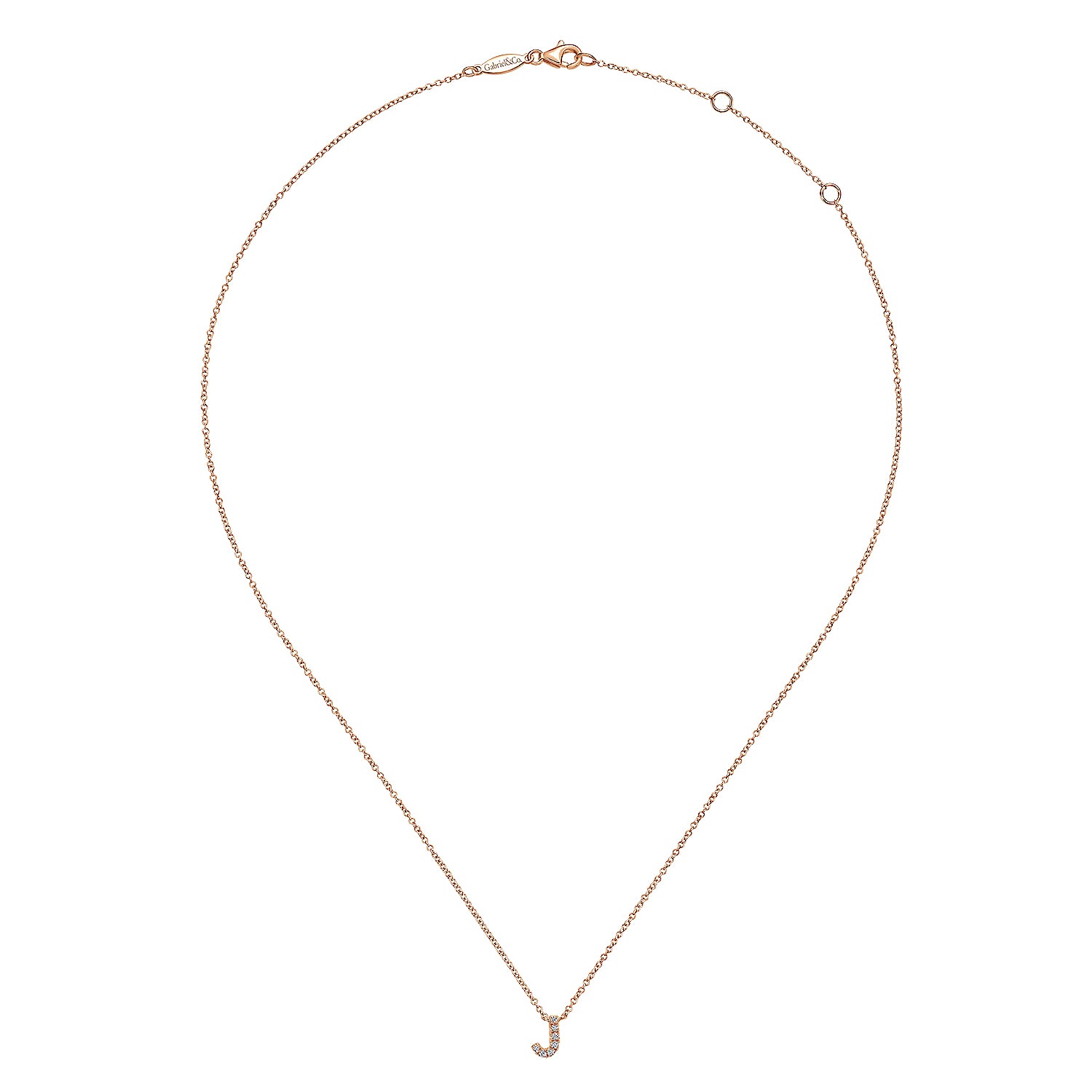 14K Rose Gold Diamond J Initial Pendant Necklace