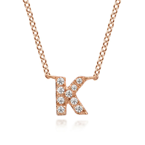 14K Rose Gold Diamond K Initial Pendant Necklace