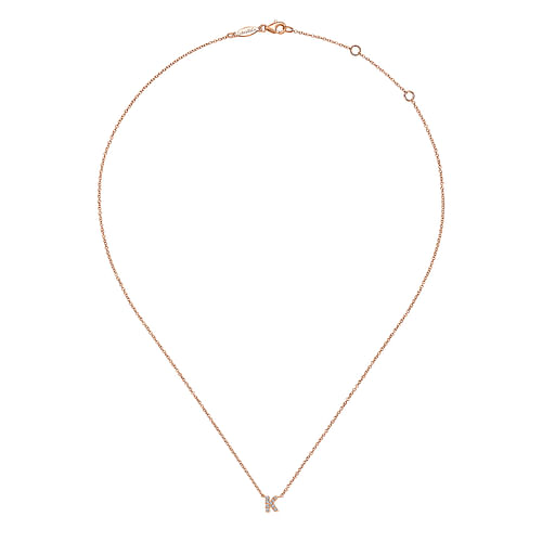 14K Rose Gold Diamond K Initial Pendant Necklace